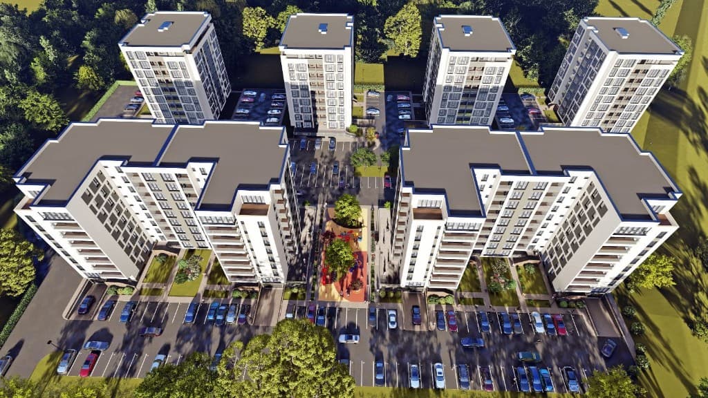 Ansamblu rezidențial Laz Residence – vedere aeriană, Strada Traian Vuia, Suceava